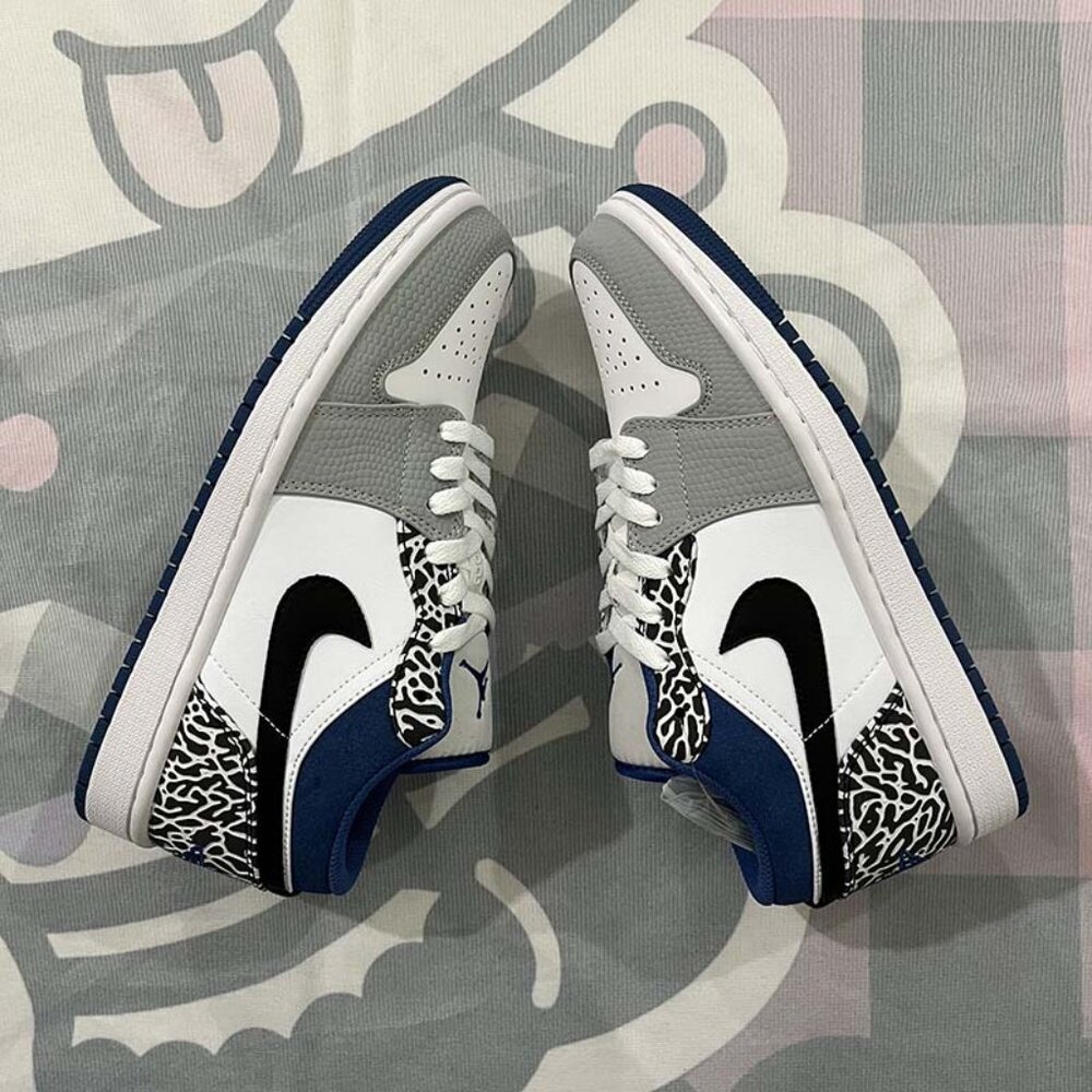 Jordan Black And White Pattern Gray And Blue Sneakers